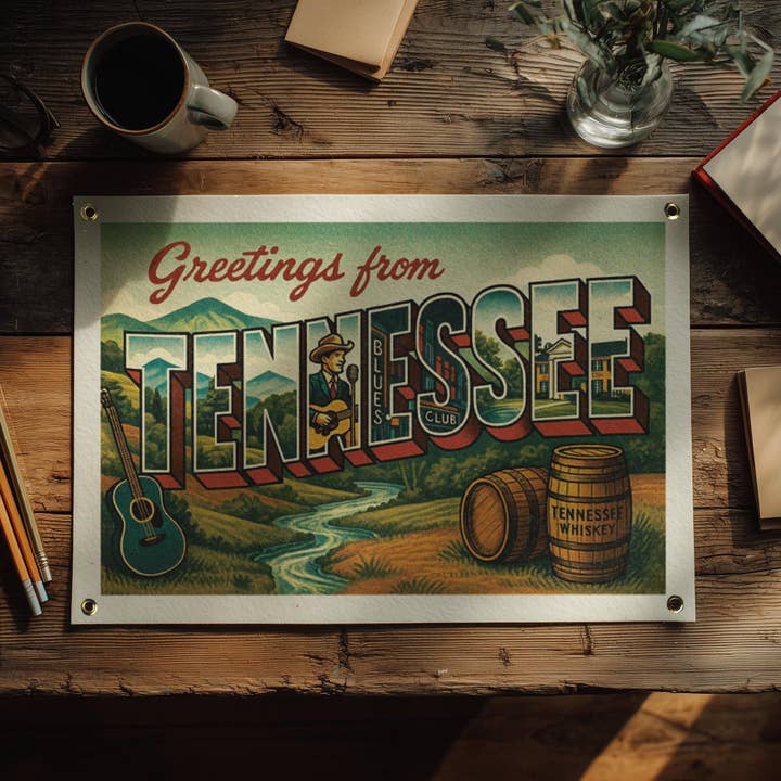 Greetings From Tennessee State Postcard Felt Banner for wholesale by Benoit's Design Co.