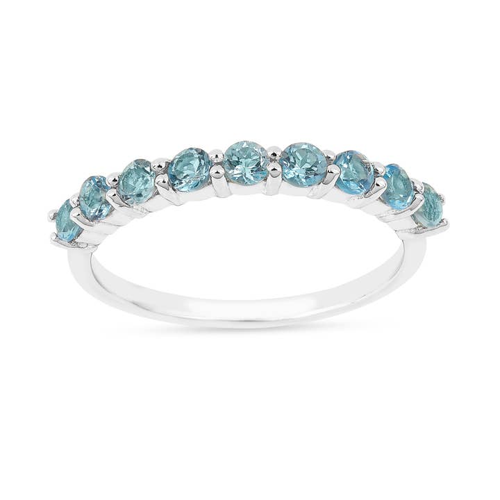 Blue Topaz Half Eternity Ring in Silver– December Birthstone for wholesale by FCJ Jewelry LLC