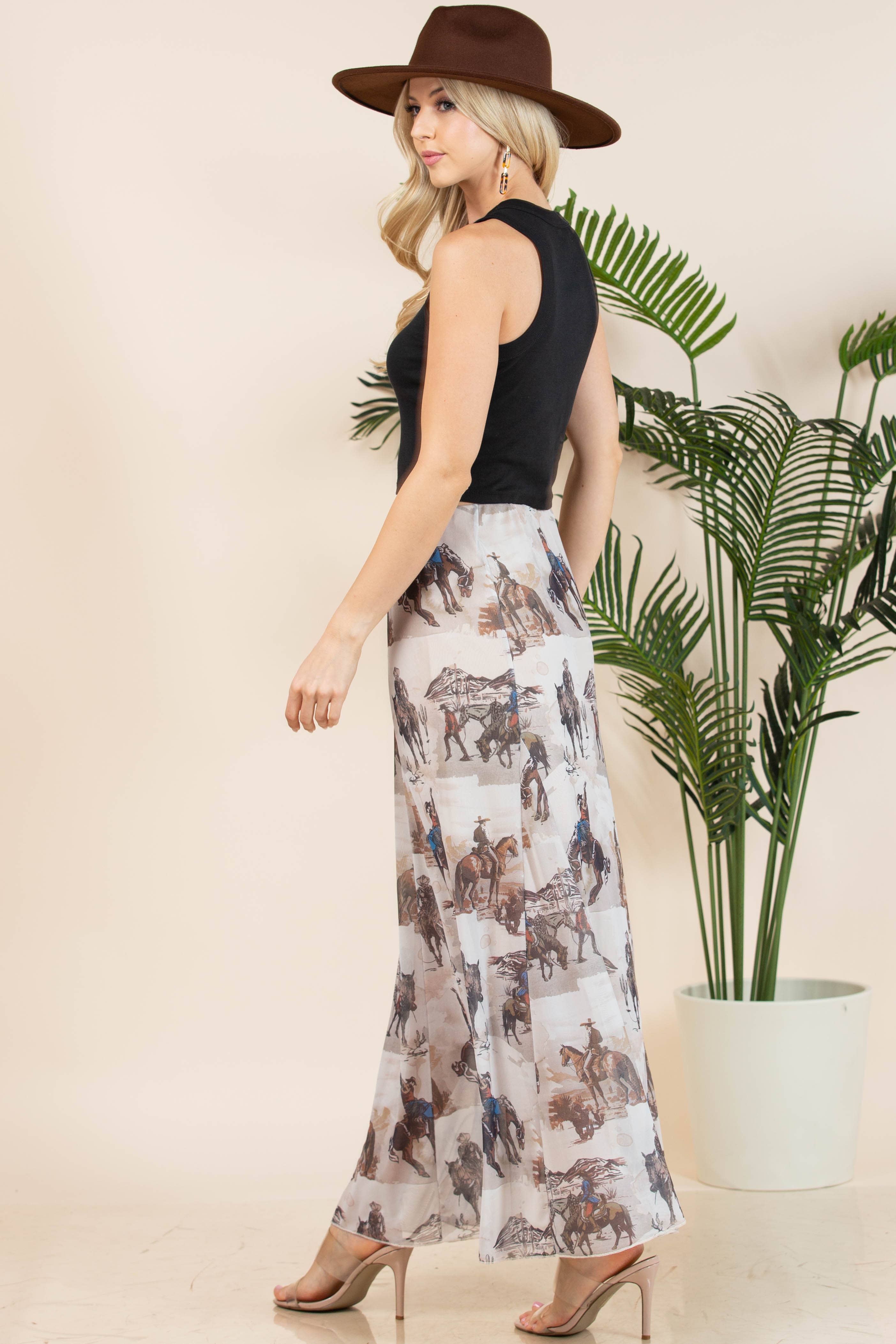 Mocha Multi AS1300-TANIA COWBOY PRINT LINED FULL MESH SKIRT  for wholesale on Faire13