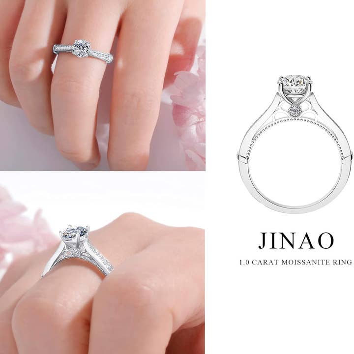 digsell – wholesale Förlovningsring – YOSZO 1,0 karat moissanit retro snidade blommor ring platinpläterad sterlingsilver rundskuren solitärring Förlovningslöfte Bröllop Evighetsband för kvinnor