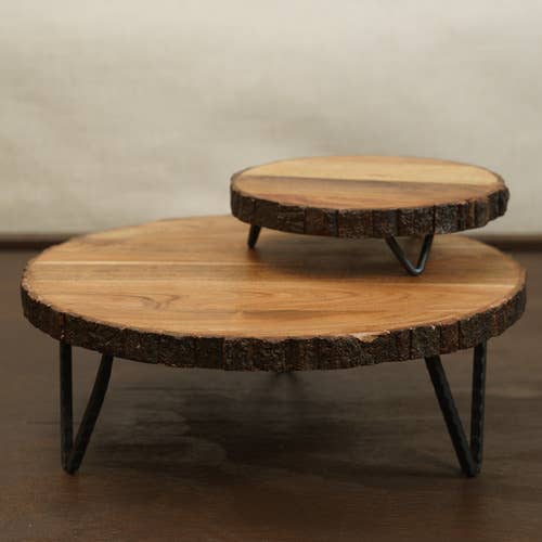 India Handicrafts Inc - Wholesale Cake Stand - Bark Edge Cake Plate w/ Iron Feet, SM, 62