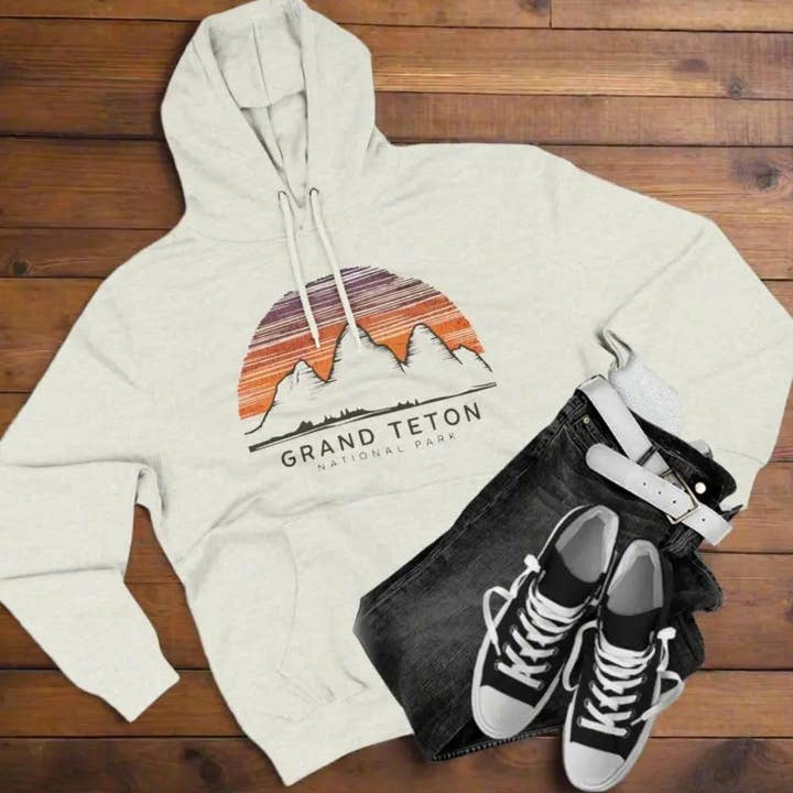 Grand Teton National Park Unisex Fleece Hoodie Färgglad Skyline för wholesale av Parks Apparel