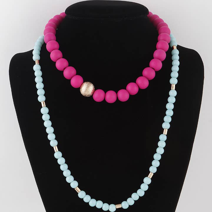 Two Toned Beaded Long Necklace for wholesale by 3AM BY H&D ACCESSORIES
