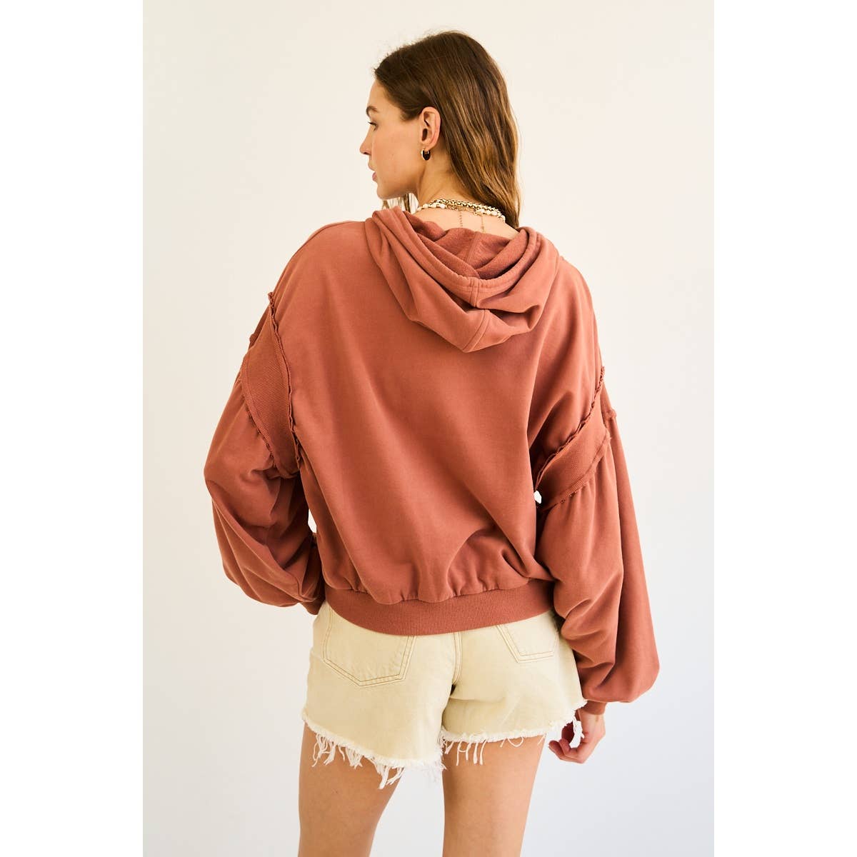 BRICK Washed French Terry Balloon Sleeve Hoodie for wholesale on Faire4