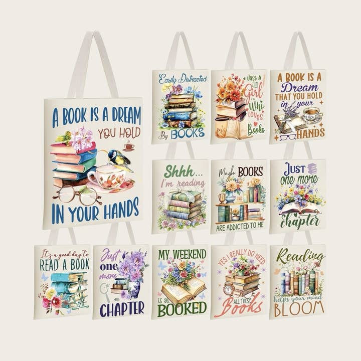 Book theme canvas tote bags for wholesale by Ella Blue