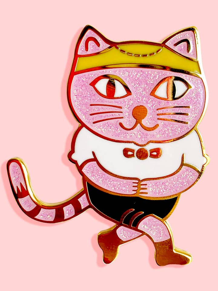 Macho Cat Enamel Pin for wholesale by Missy Minzy