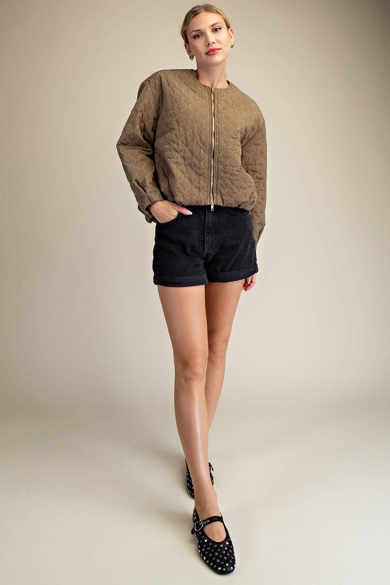 Glam - Wholesale Jacket - Women's - Round Neck Zipper Closure Quilted Jacket8