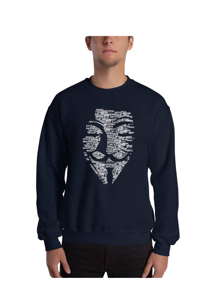 Duffield Anonymous Face Print Sweatshirt Navy for wholesale by Sweats & Tees Ltd