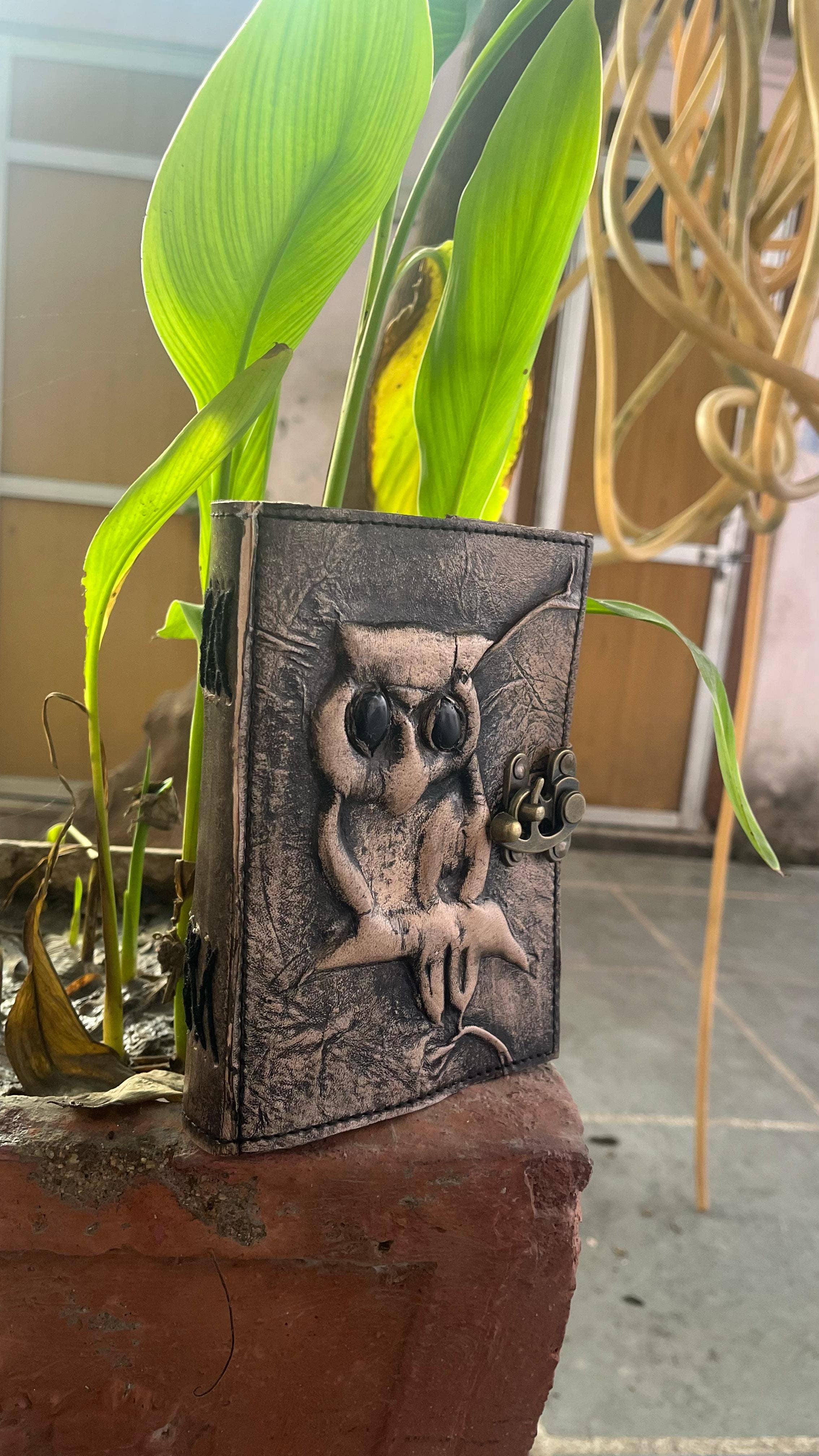 Mitansh handicrafts - Wholesale Journal/Diary - Leather Journal, Owl Emboss With Black Stone Eye Journal, 2