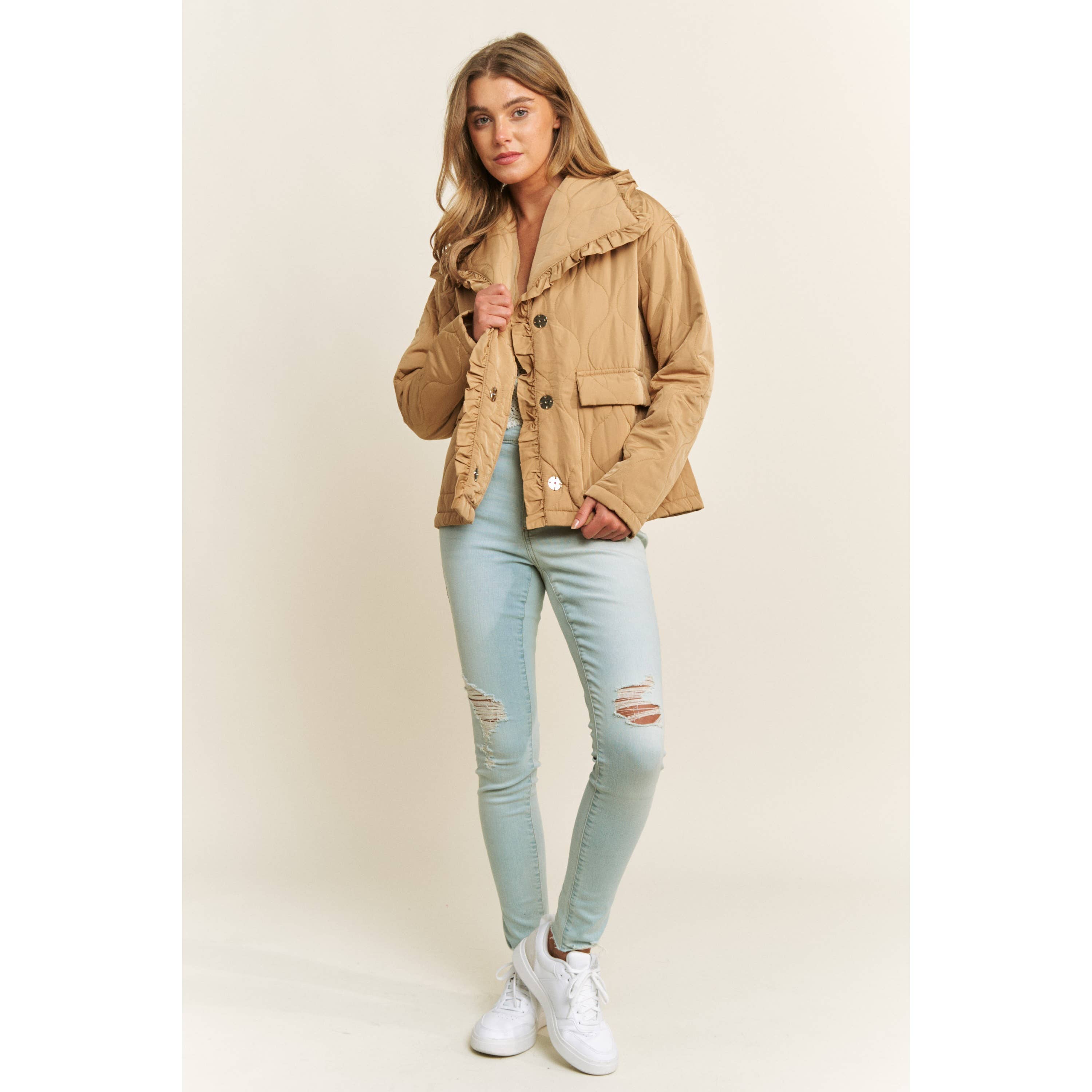 Sweet Generis - Wholesale Jacket - Women's - RUFFLE EDGE DETAIL QUILTED LOOSE FIT JACKET3