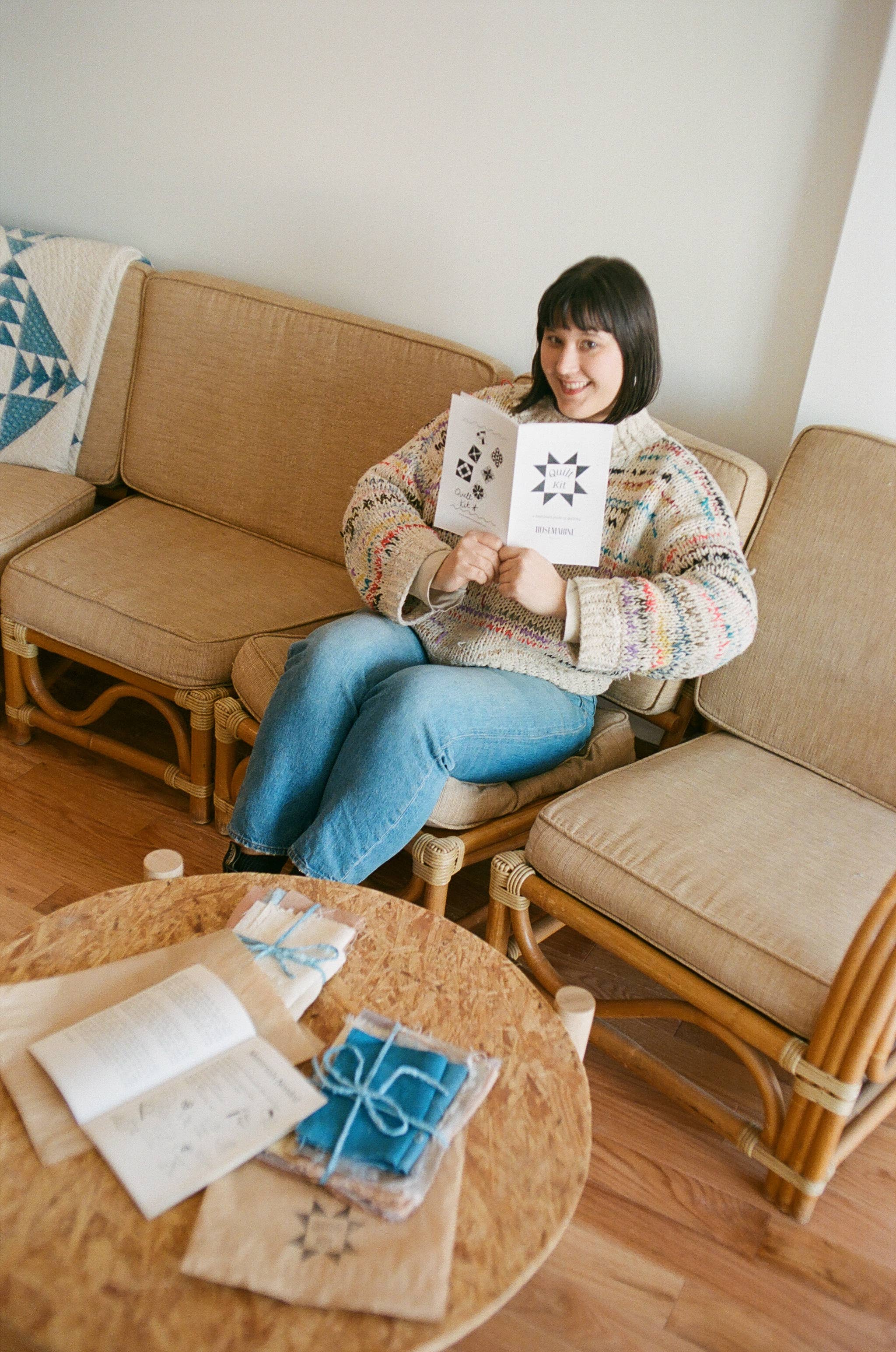 Rosemarine Textiles - Wholesale Craft Sewing Kit - Plant Dyed Linen Quilt Kit: Fabric + Zine for DIY Quilting5