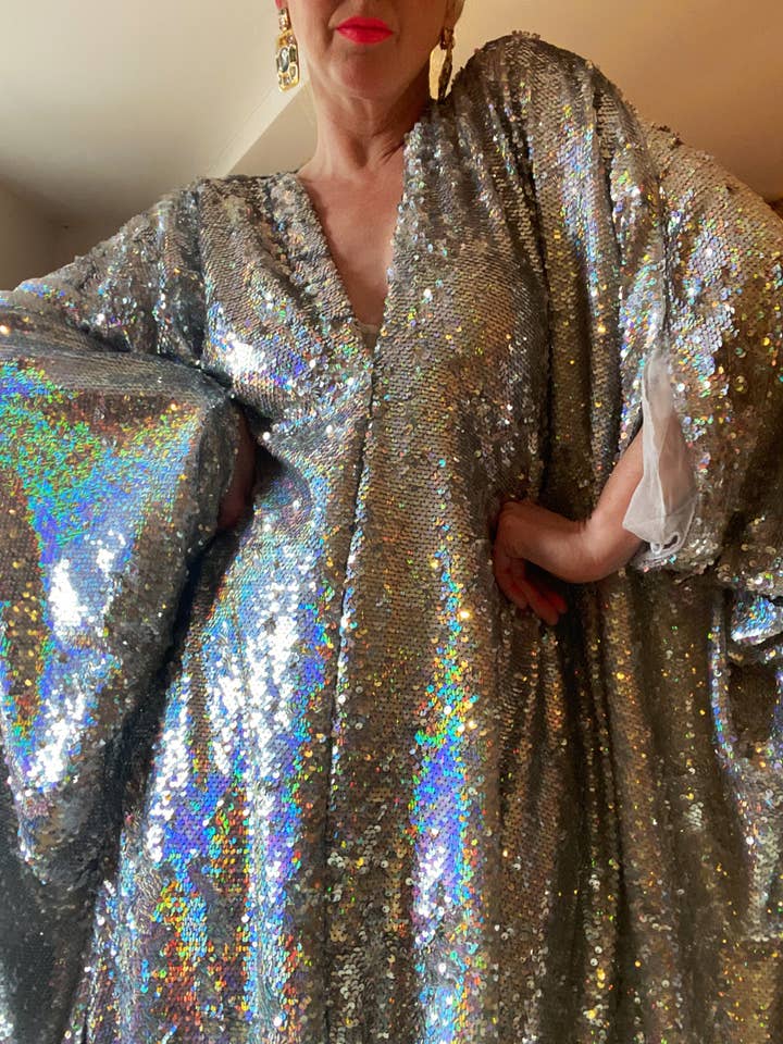 Fumbalinas - Wholesale Kaftan - Women's - Silver Metallic Holographic/ Sequin Kaftan Gown / Dress34
