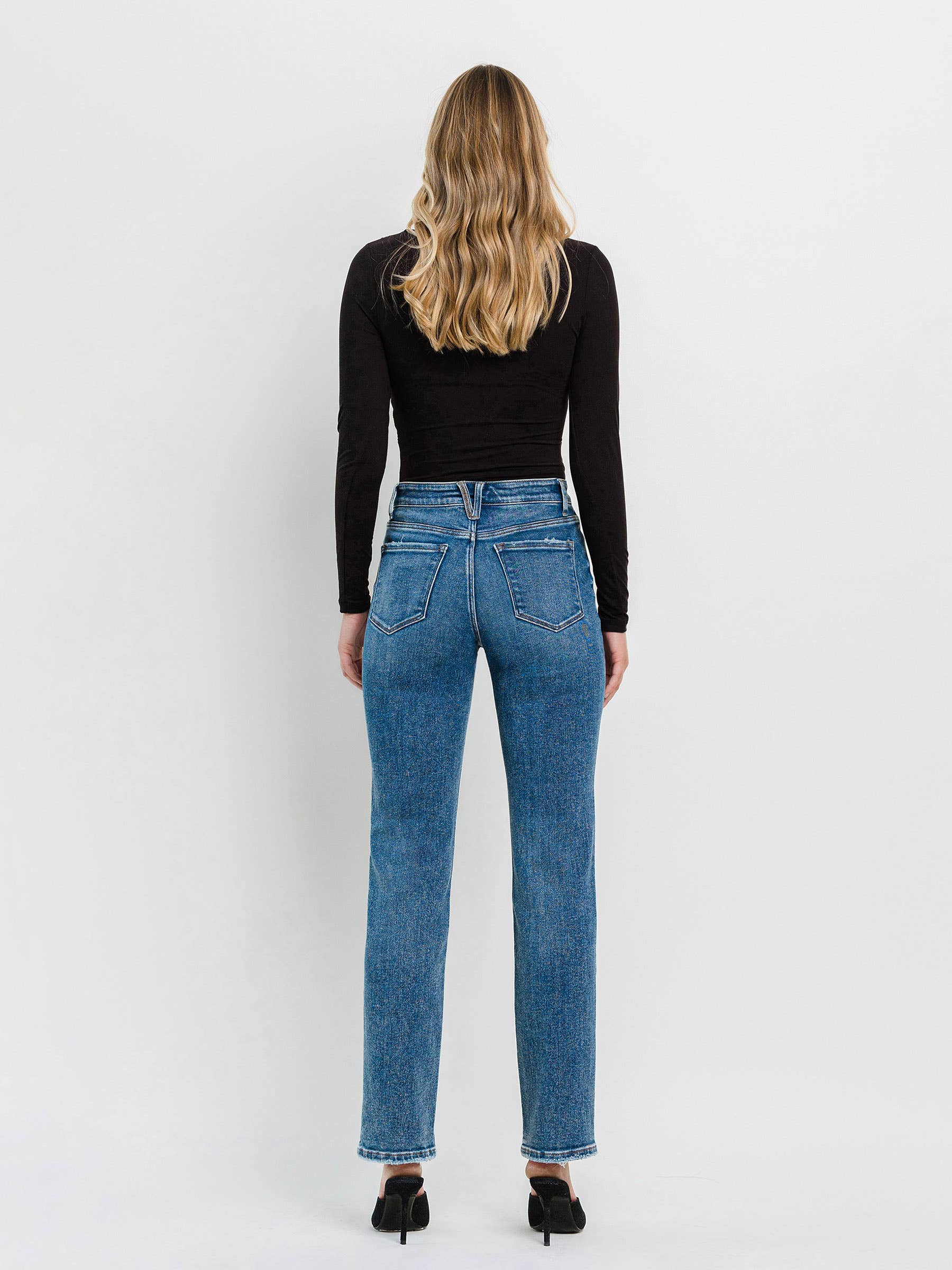 ILLUMINATE HIGH RISE MEDIUM DARK STRAIGHT JEANS F5383 for wholesale on Faire5