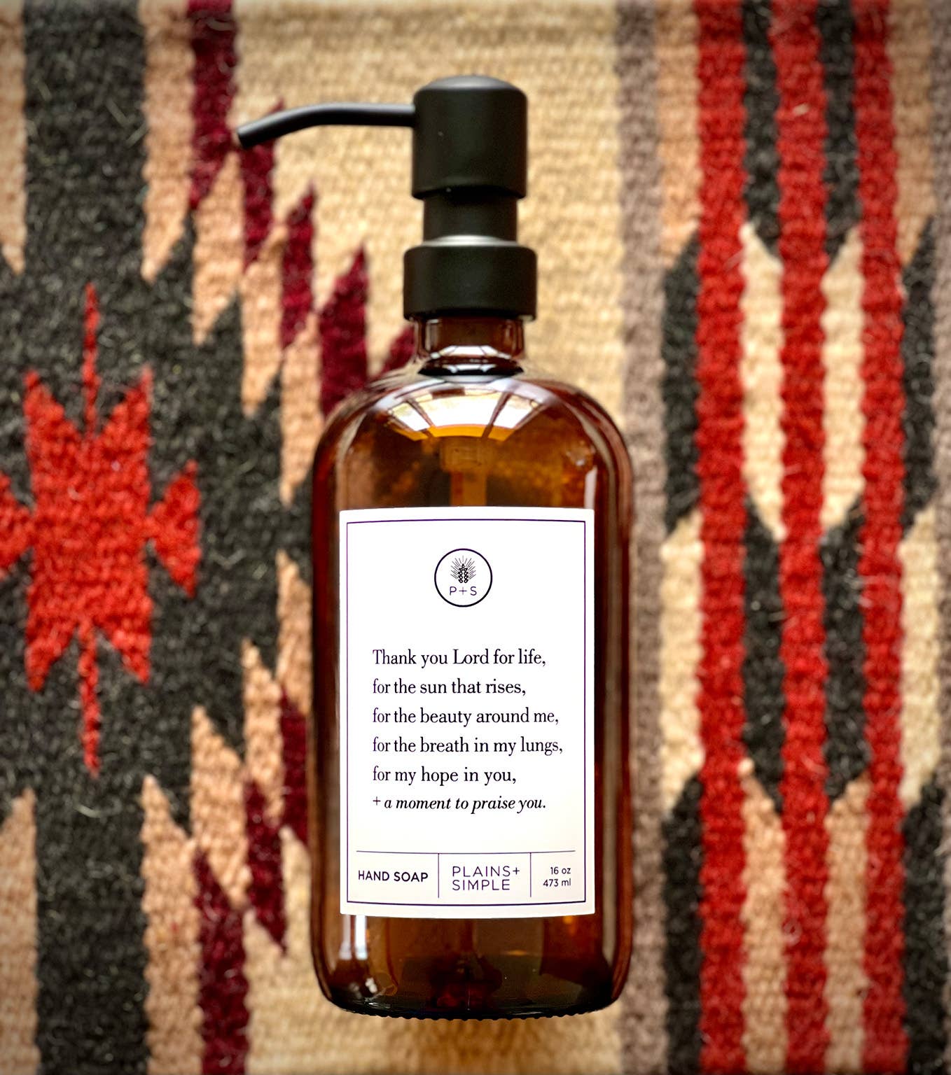 Plains + Simple - Wholesale Soap Dispenser - Thank You Lord Amber Glass Reusable Soap/Lotion Dispenser2