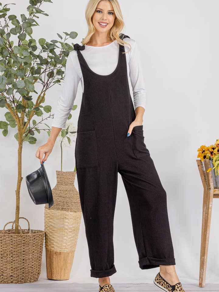 Celeste Clothing – Großhandel Jumpsuit – Damen – Plus-Size verstellbarer Rippen-Overall mit Fronttaschen - CP4387318