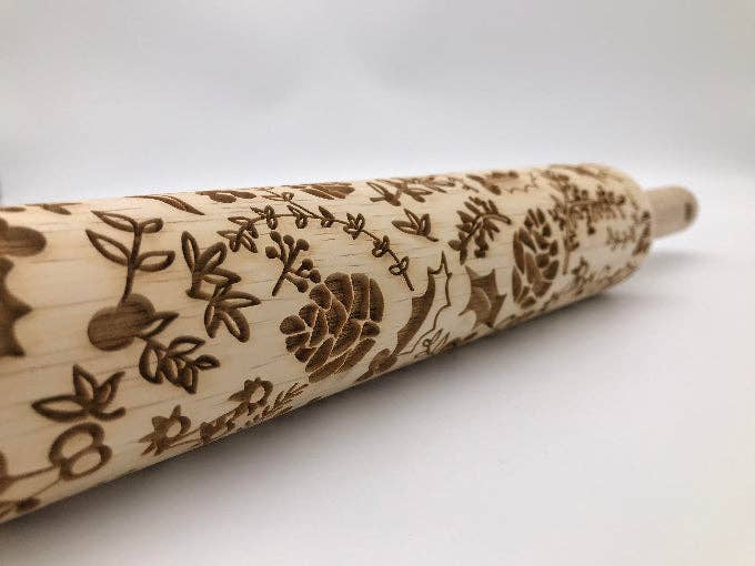 Sweet Rolling Pins - Wholesale Rolling pin - Christmas Pinecones & Mistletoe Embossed Rolling Pin0