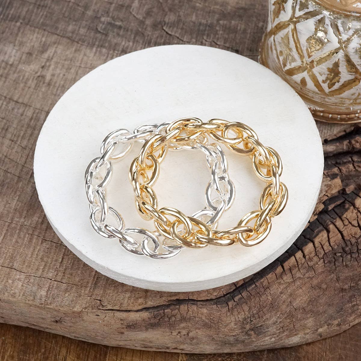 PennyLine inc - Wholesale Link & Chain Bracelet - Bold Links – Chunky Chain Stretchy Bracelet - in Gold or Silver10