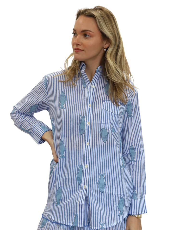 Beach Button Down- Saltwater Stripe for wholesale by DORSEA