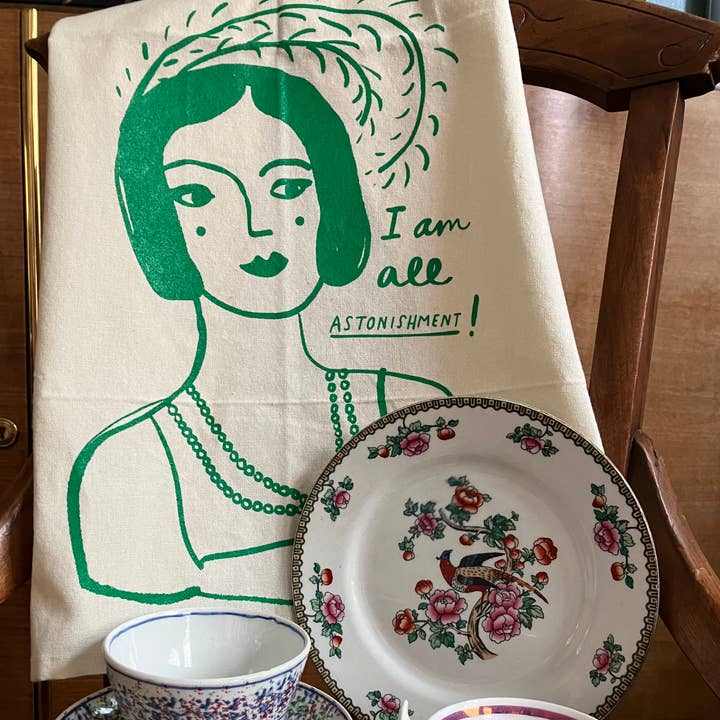 Torchon 100 % coton - Jane Austen I Am All Astonishment pour la vente par Colleen Harrington Studio