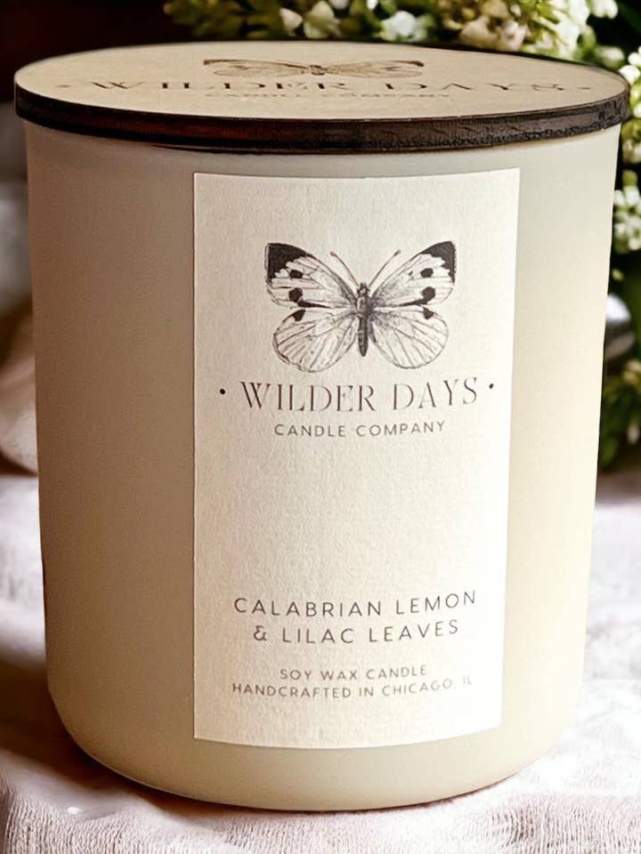 Calabrian Lemon & Lilac Leaves | Wood Wick Soy Candle for wholesale by Wilder Days Candle Company