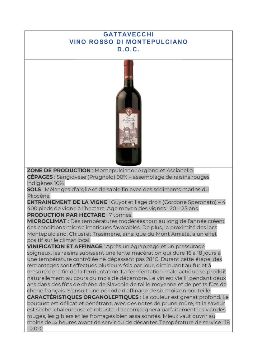 Metina SAS - Wholesale Red Wine - Di Montepulciano DOC Gattavecchi Red Wine cl. 75 3