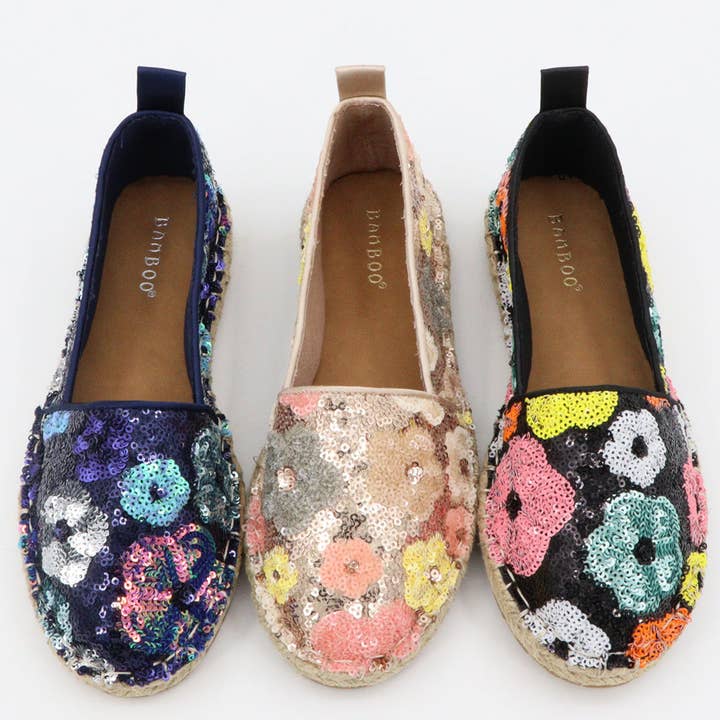 Mars Sky Shoes Wholesale - Wholesale Loafers - Women's - Bamboo CABO-29 Women Espadrille Sequins Floral Penny Loafers-18 Pairs Pack-17.35/Pair4