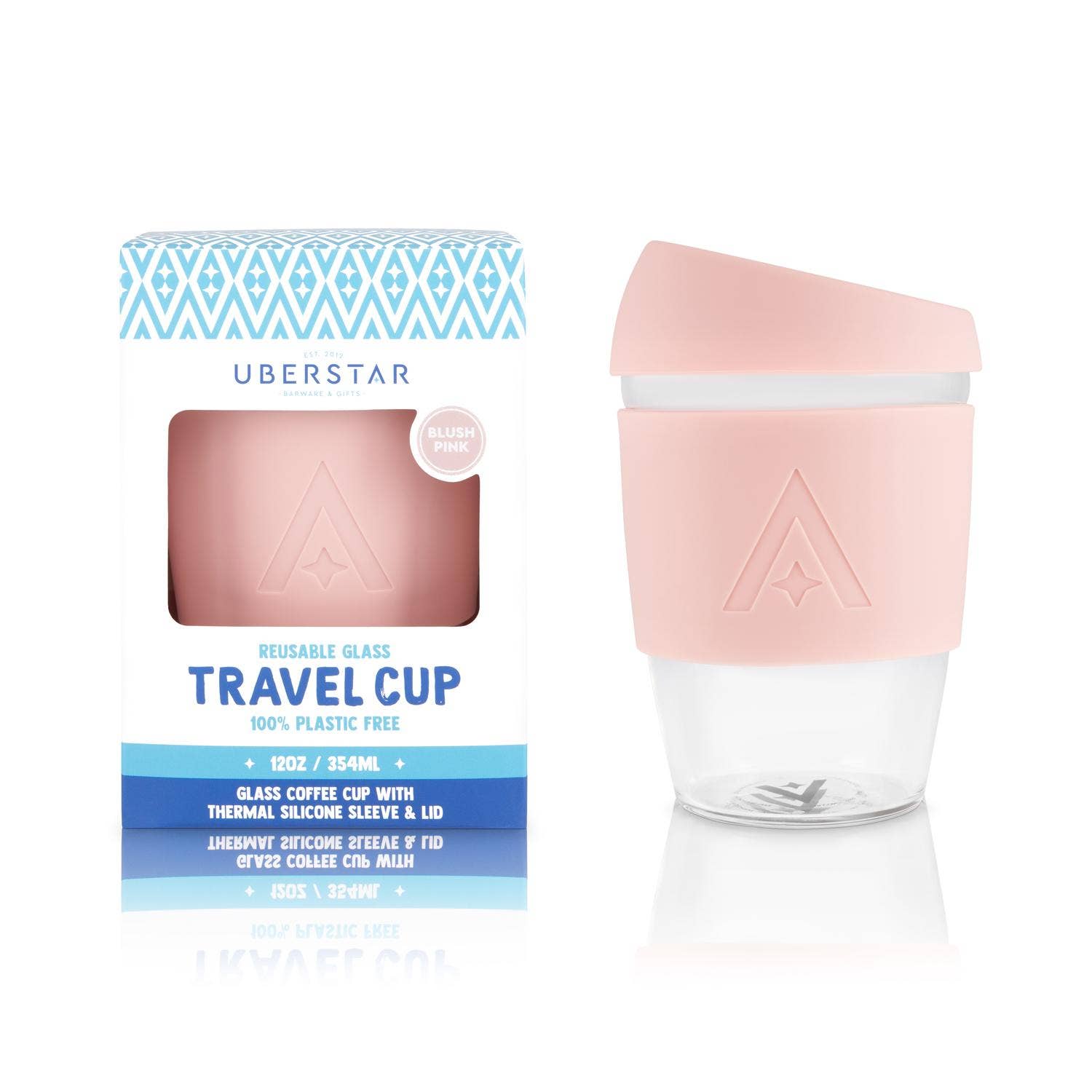 UBERSTAR – wholesale Insulated mug/tumbler – Reusable Glass Travel Coffee Cup - 12oz Blush Pink