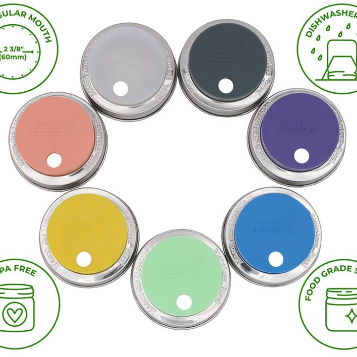 Mason Jar Lifestyle - Wholesale Drink Lids - Silicone Straw Hole Tumbler with Stainless Steel Band for Mason Jars23