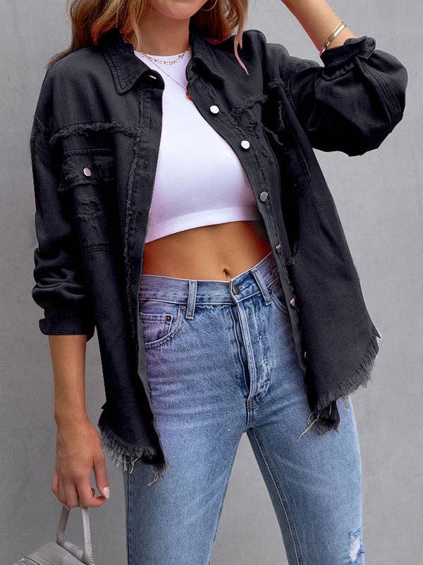 Plush Looks - Wholesale Shirt Jacket/Shacket - Women's - Long Sleeves Loose Fringed Pockets Lapel Outerwear7