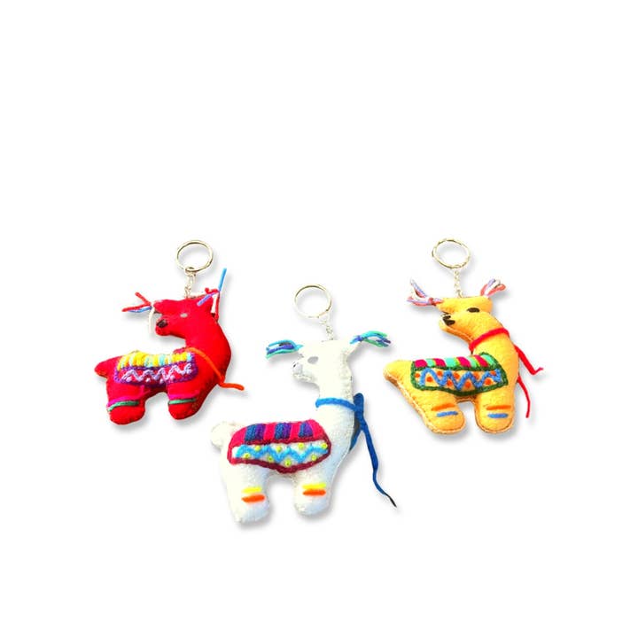 Porte-clés en feutre de laine de lama brodé pour la vente par Sanyork Fair Trade