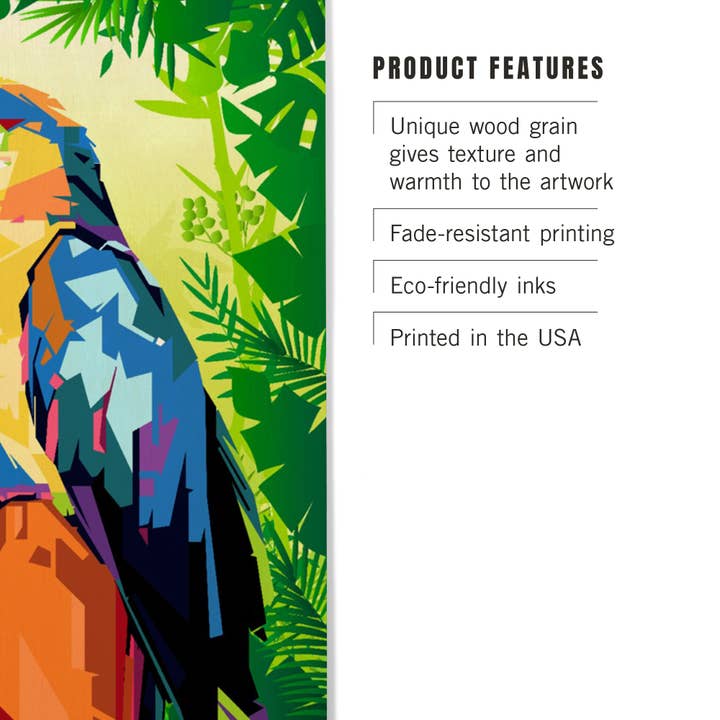 Lantern Press - Wholesale Wood Wall Art - WOOD SIGN ART Colorful Macaw in Jungle Scene Geometric4