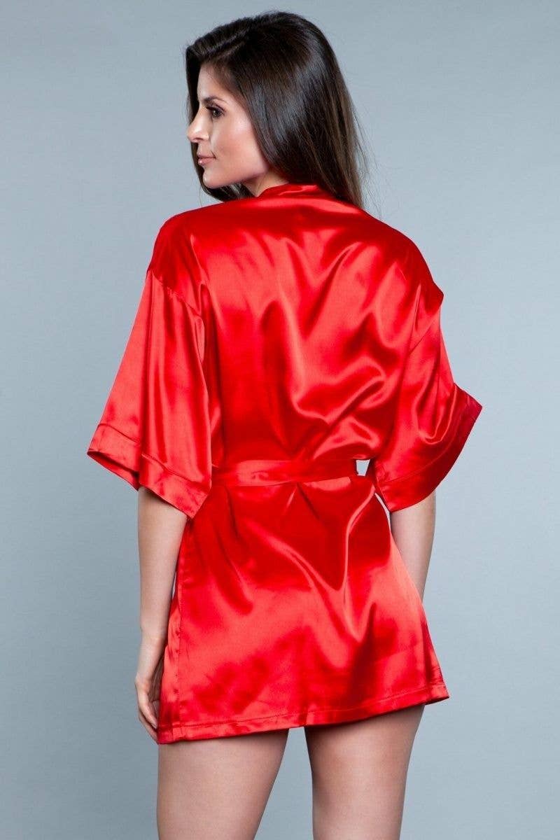 Red Be Wicked Home Alone Sexy Satin Wrap Robe BW1947-RED for wholesale on Faire1