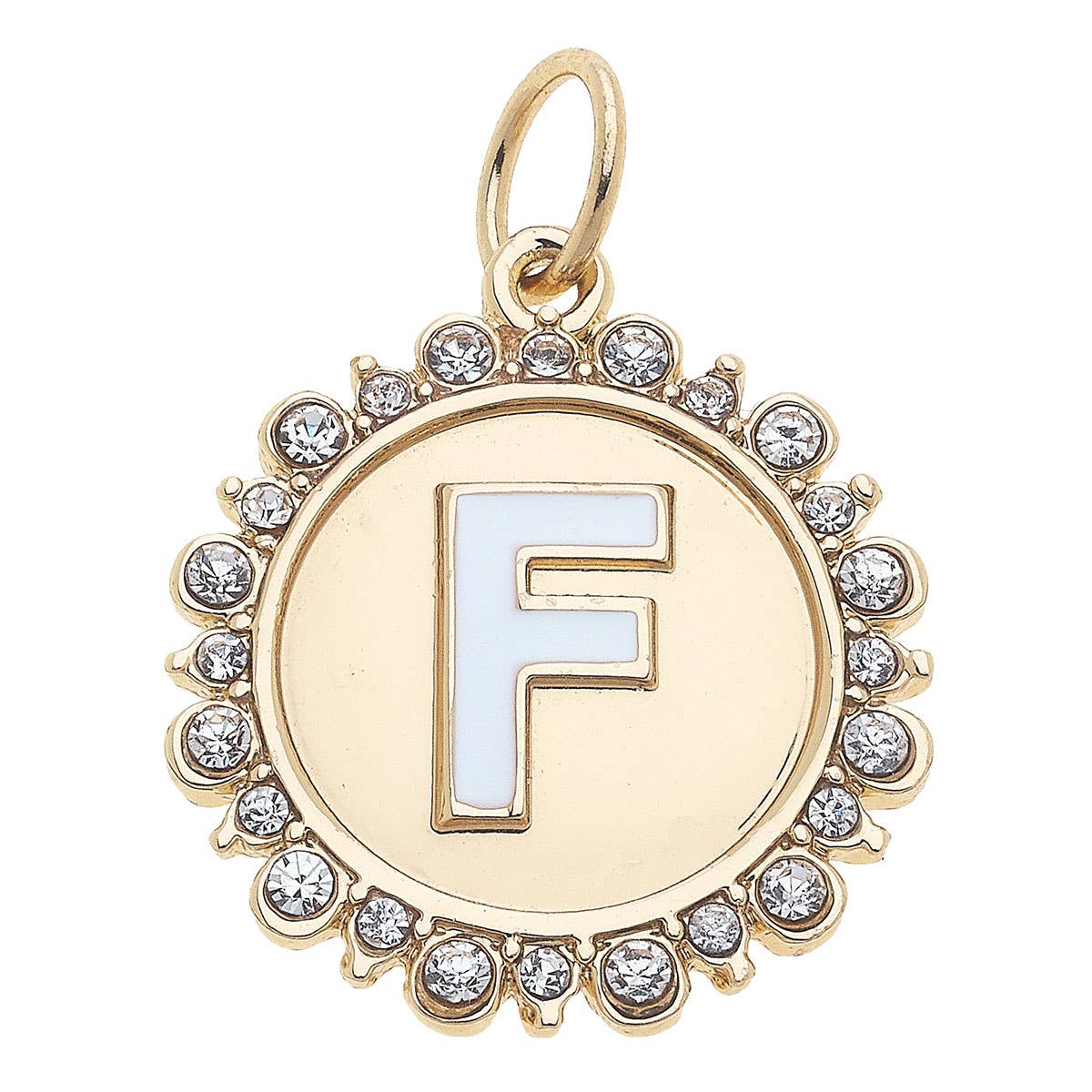 Canvas Style - Wholesale Individual Charm/Pendant - Rhinestone Letter Disc Charm in Shiny Gold5
