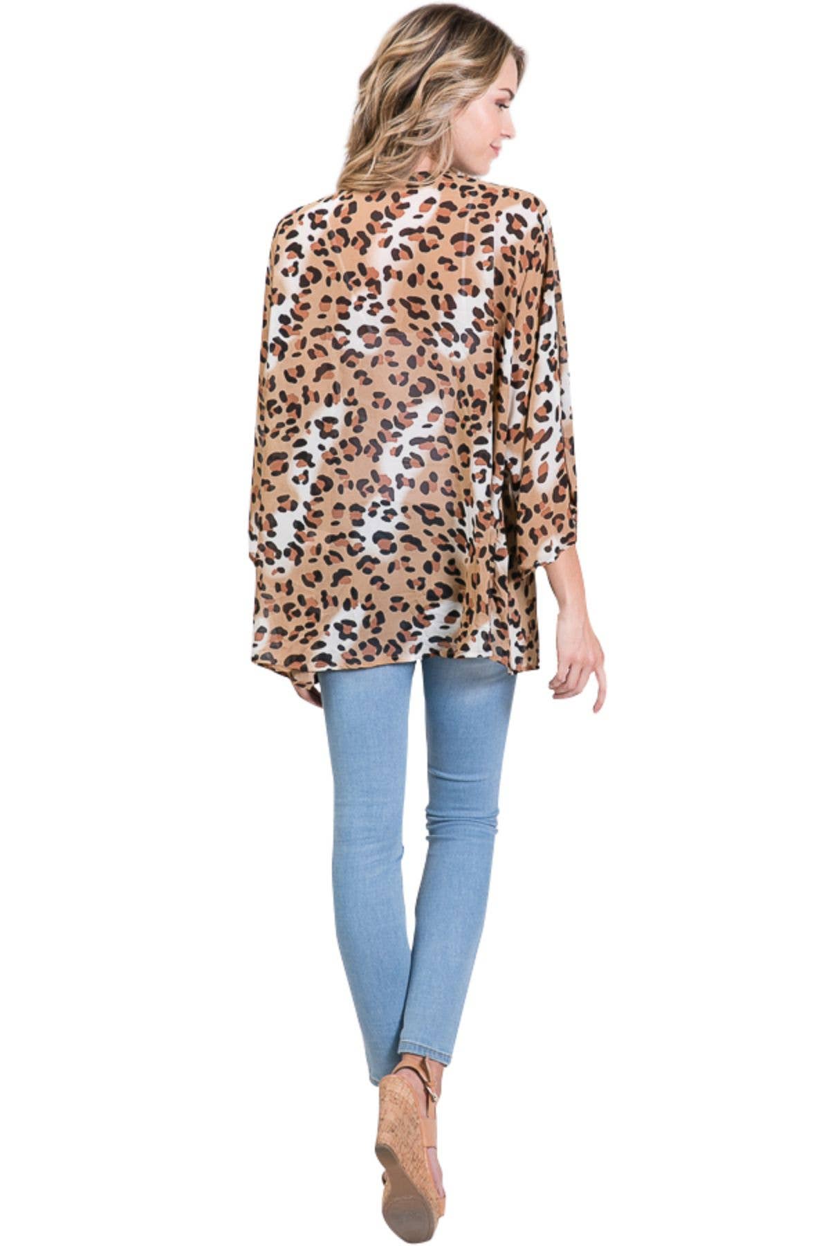 Shop Lev - Vendita all'ingrosso Kimono - Donna - Cardigan oversize in chiffon con maniche a kimono con stampa leopardata leggera5
