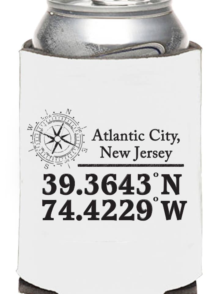 Lat Long 3 - White Koozie for wholesale by Familiar Goods