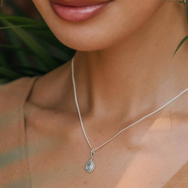 March Birthstone Necklace - Aquamarine for wholesale by Charlotte's Web Jewellery