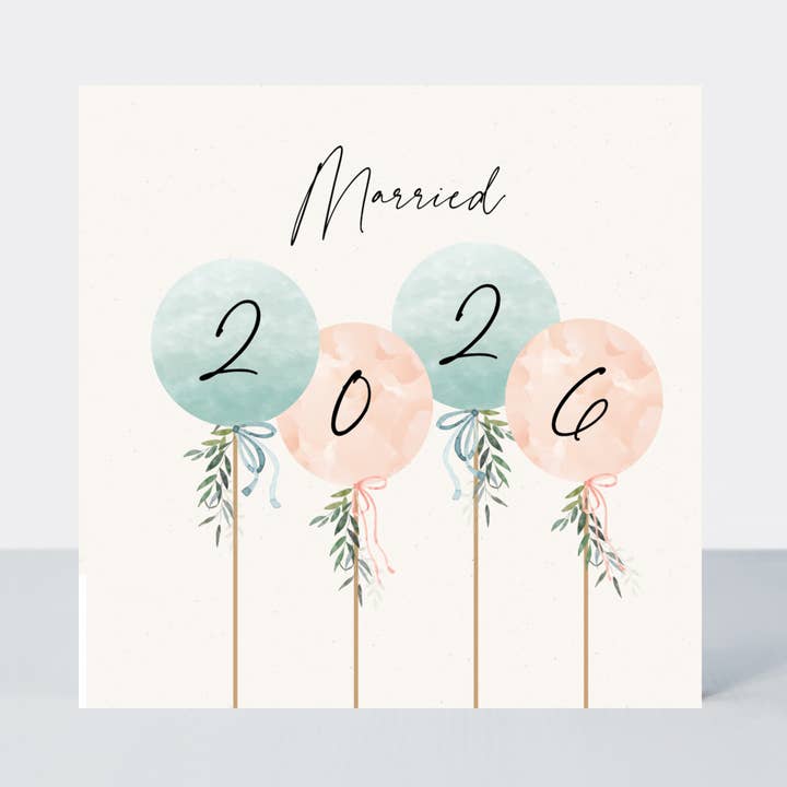 Camille verheiratet 2026 Ballons Hochzeitskarte für den Großhandel von Petimo