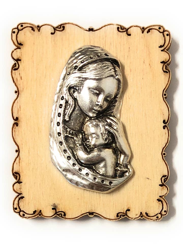 Træmagnet med Madonna og Barn cm. 3,7x4,5 for engroshandel hos Costa Articoli Religiosi