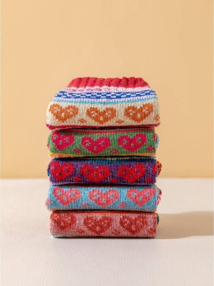 Funkyrel® Atzbranding Limited - Wholesale Socks – Women's - Rufia - Retro Color-Block Thick Warm Winter Socks - 5 Pairs/Pack3