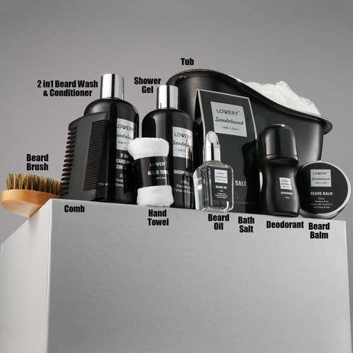 Lovery - Wholesale Bath & Body Set - Men's - Luxury Beard Grooming Kit for Men, Sandalwood Bath Gift Set