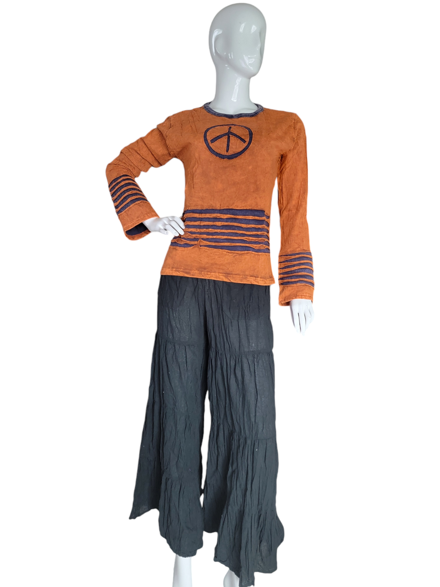 Evergreen Guardian Imports – Engroshandel Bluse - Dame – SLS-21 Langærmet bomuldsskjorte Cut Peace Orange7