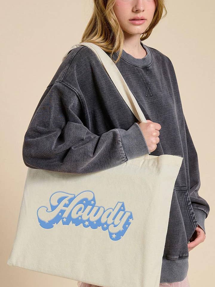 PUFF' Howdy Graphic Canvas Tote Bag for wholesale by Zutter