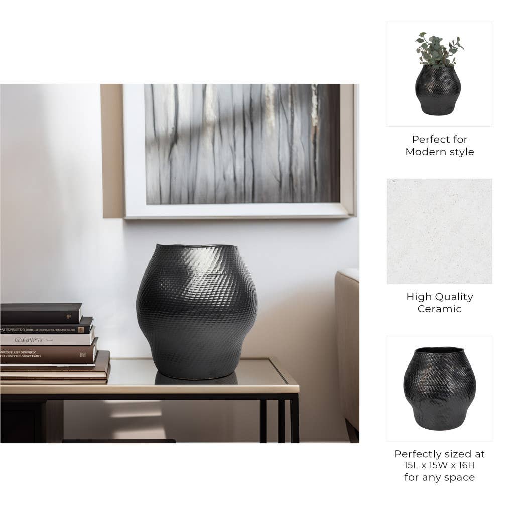 Sagebrook Home - Wholesale Vase - Ceramic Sobaek Modern Decorative Vase - Black, 16 in.3