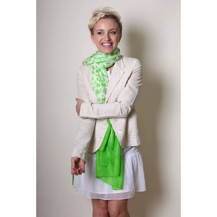 Viverano Organics - Vendita all'ingrosso Sciarpa - Donna - Sciarpa oversize in seta con farfalle, colore: verde lime