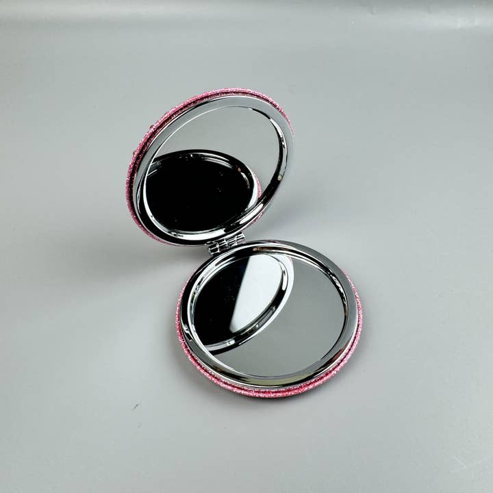 Ole - Wholesale Compact Mirror - Circle Ceramic Rhinestone Folding Makeup Mirror M04496