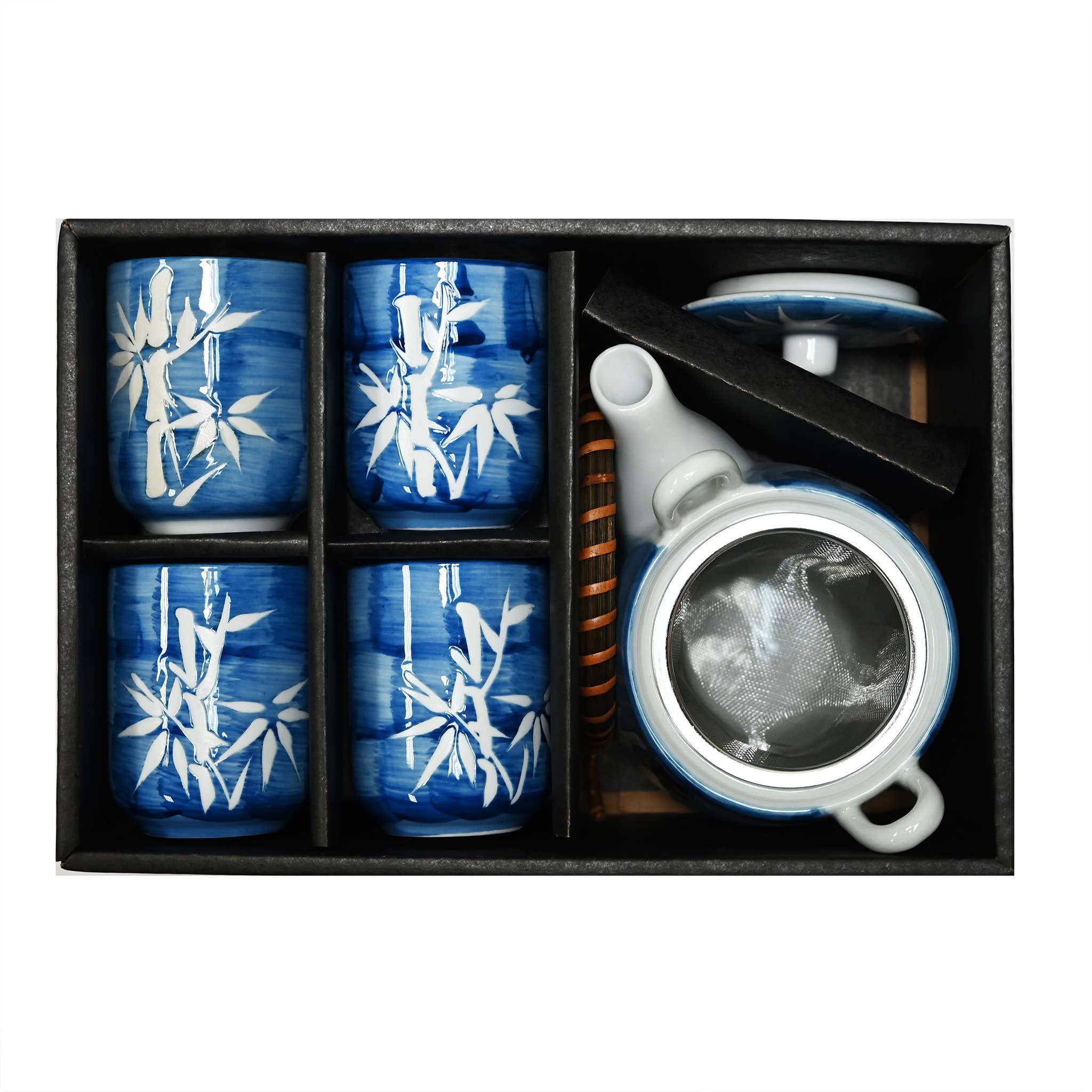 Fuji Merchandise Corporation - Wholesale Tea Set - TEA SET – WHITE BAMBOO ON BLUE BACKGROUND3