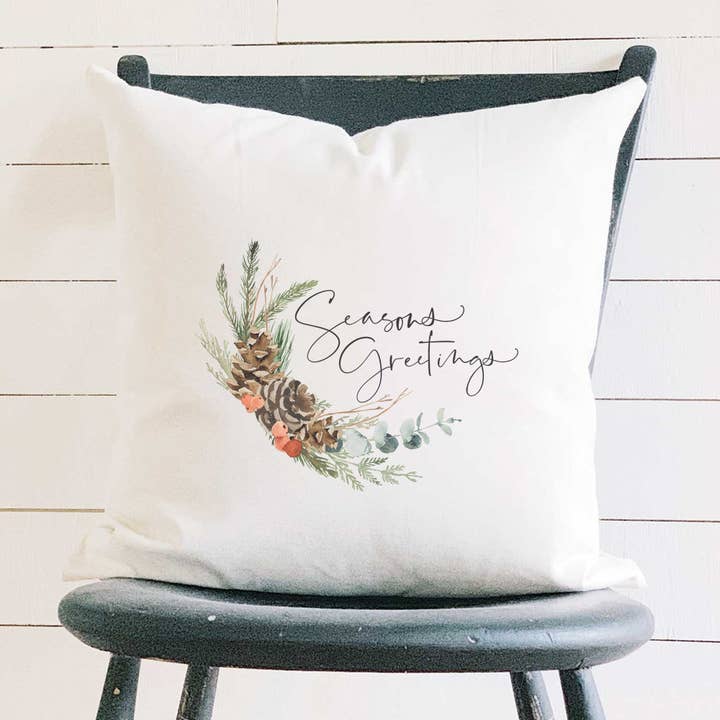 Seasons Greetings Swag - Square Canvas Pillow for wholesale by Indigo Tangerine