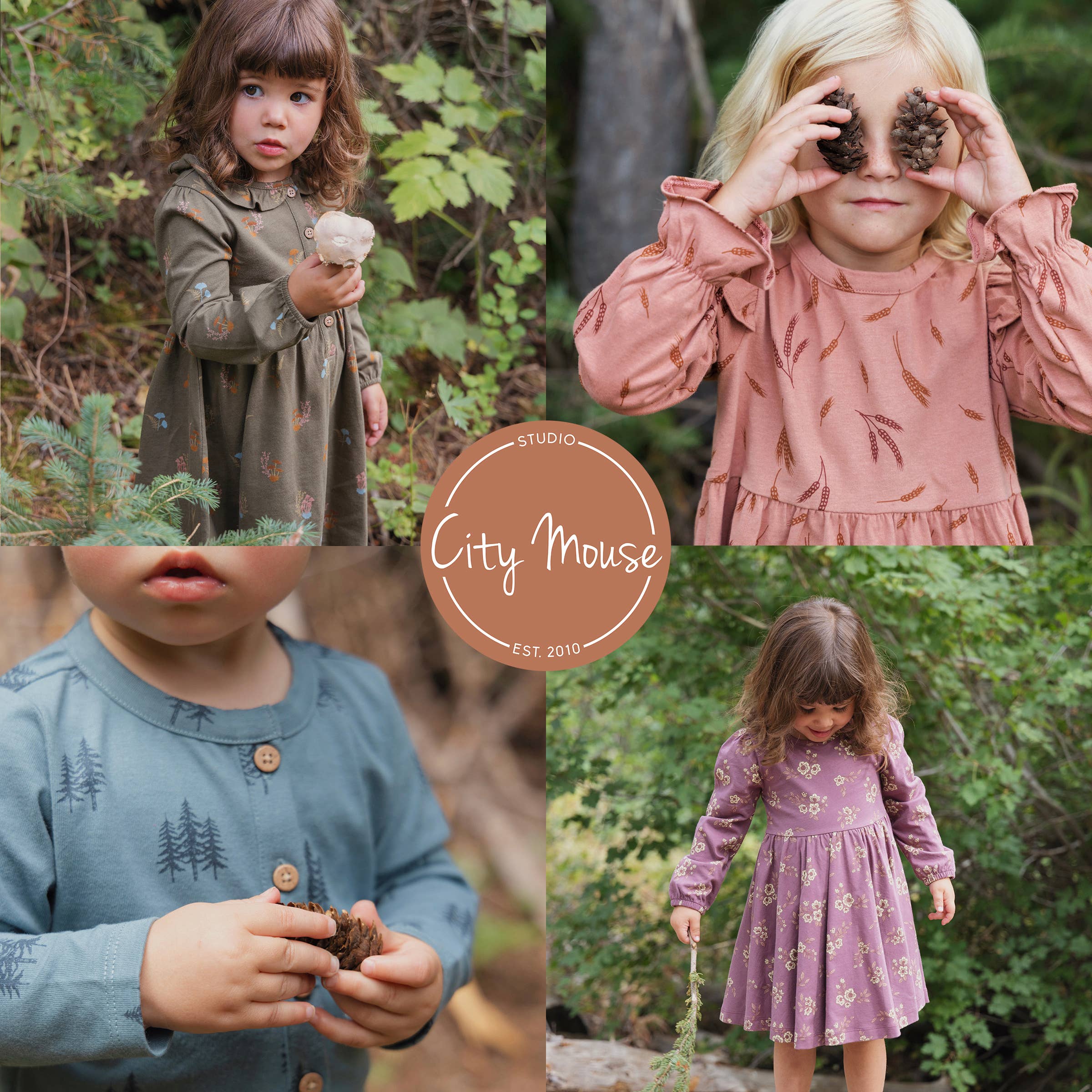 City Mouse Studio - Wholesale Dress - Kids - Tiered Henley Dress- Twilight Forest1