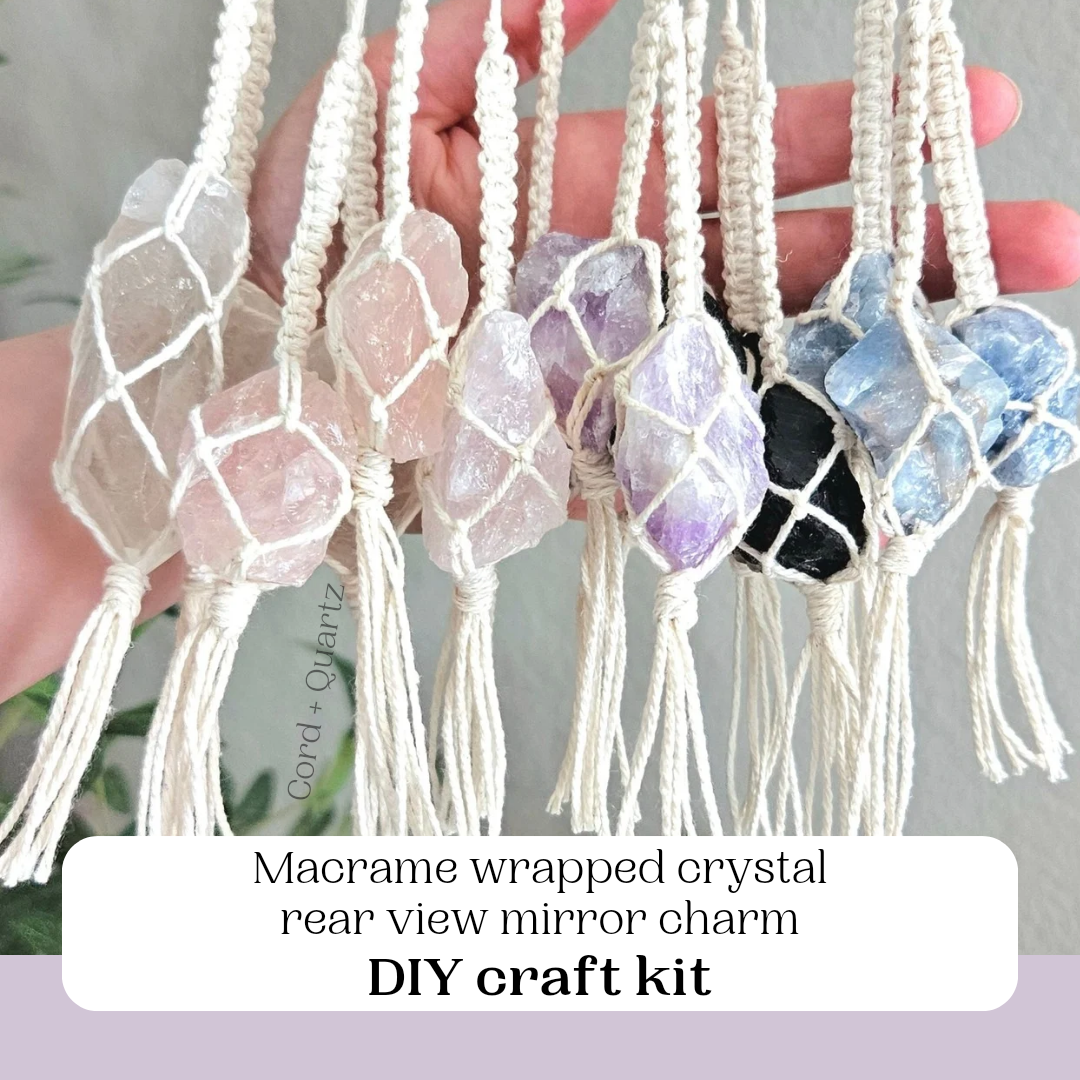 Cord + Quartz - Wholesale DIY Craft Kit - Macrame wrapped crystal rear view mirror char DIY craft kit.1