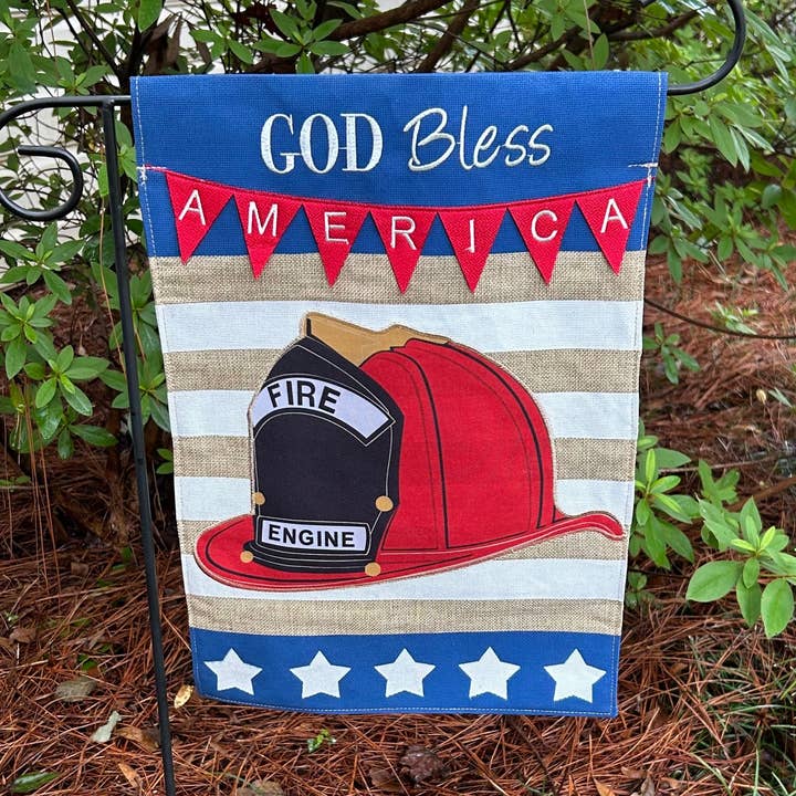 Fireman Helmet GBA Burlap 2-Sided Garden Flag 12.5x18" for wholesale by JEC Home Goods Inc
